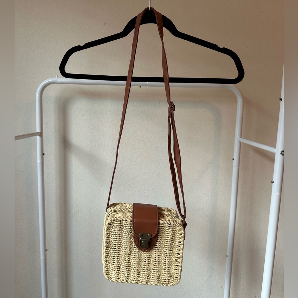 Square Rattan Straw Crossbody Bag
